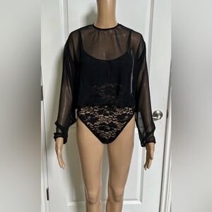 Freepeople Lacey Sheer Blouse Bodysuit